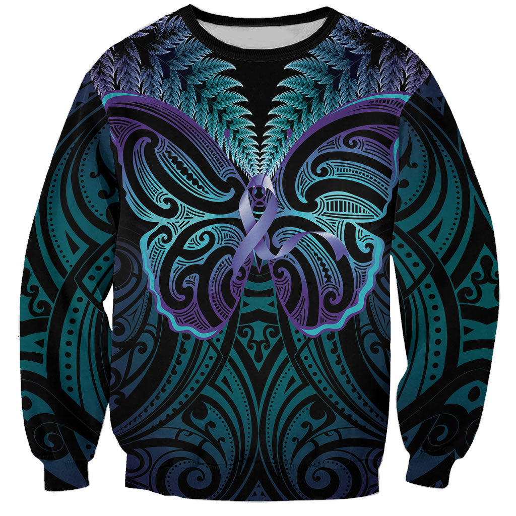 Suicide Prevention New Zealand Sweatshirt Aotearoa Maori Butterfly Mix Silver Fern