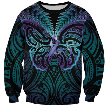 Suicide Prevention New Zealand Sweatshirt Aotearoa Maori Butterfly Mix Silver Fern