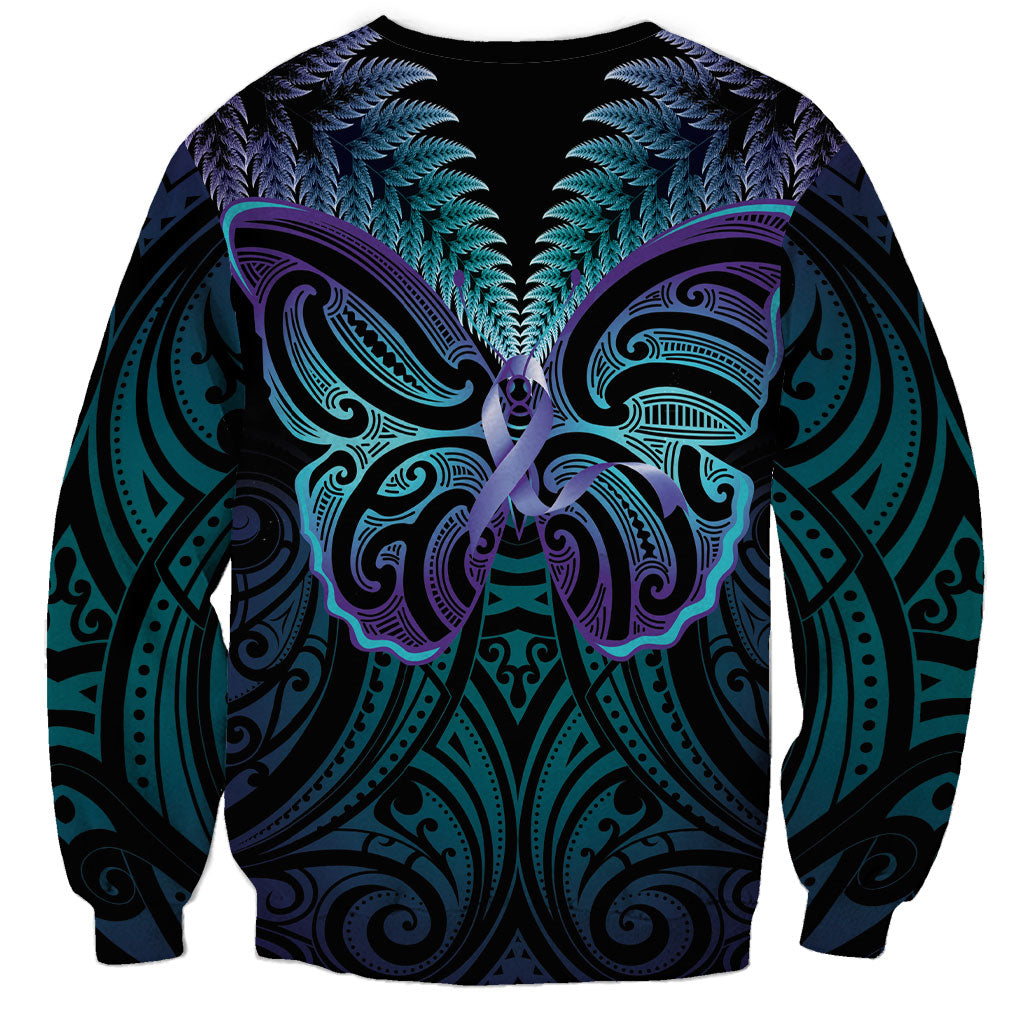 Suicide Prevention New Zealand Sweatshirt Aotearoa Maori Butterfly Mix Silver Fern