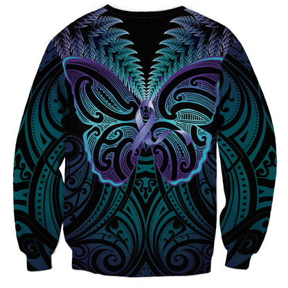 Suicide Prevention New Zealand Sweatshirt Aotearoa Maori Butterfly Mix Silver Fern