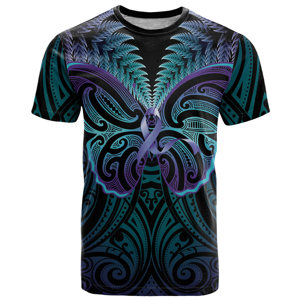 Suicide Prevention New Zealand T Shirt Aotearoa Maori Butterfly Mix Silver Fern