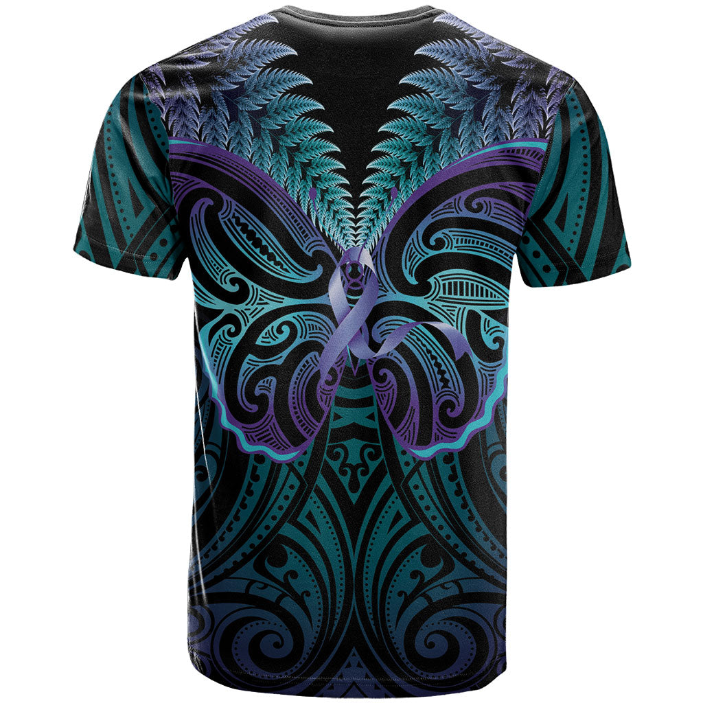 Suicide Prevention New Zealand T Shirt Aotearoa Maori Butterfly Mix Silver Fern