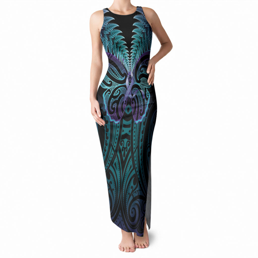Suicide Prevention New Zealand Tank Maxi Dress Aotearoa Maori Butterfly Mix Silver Fern