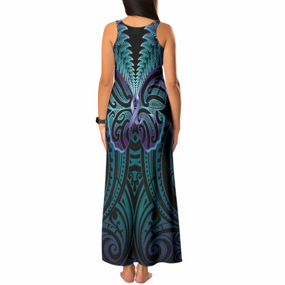 Suicide Prevention New Zealand Tank Maxi Dress Aotearoa Maori Butterfly Mix Silver Fern