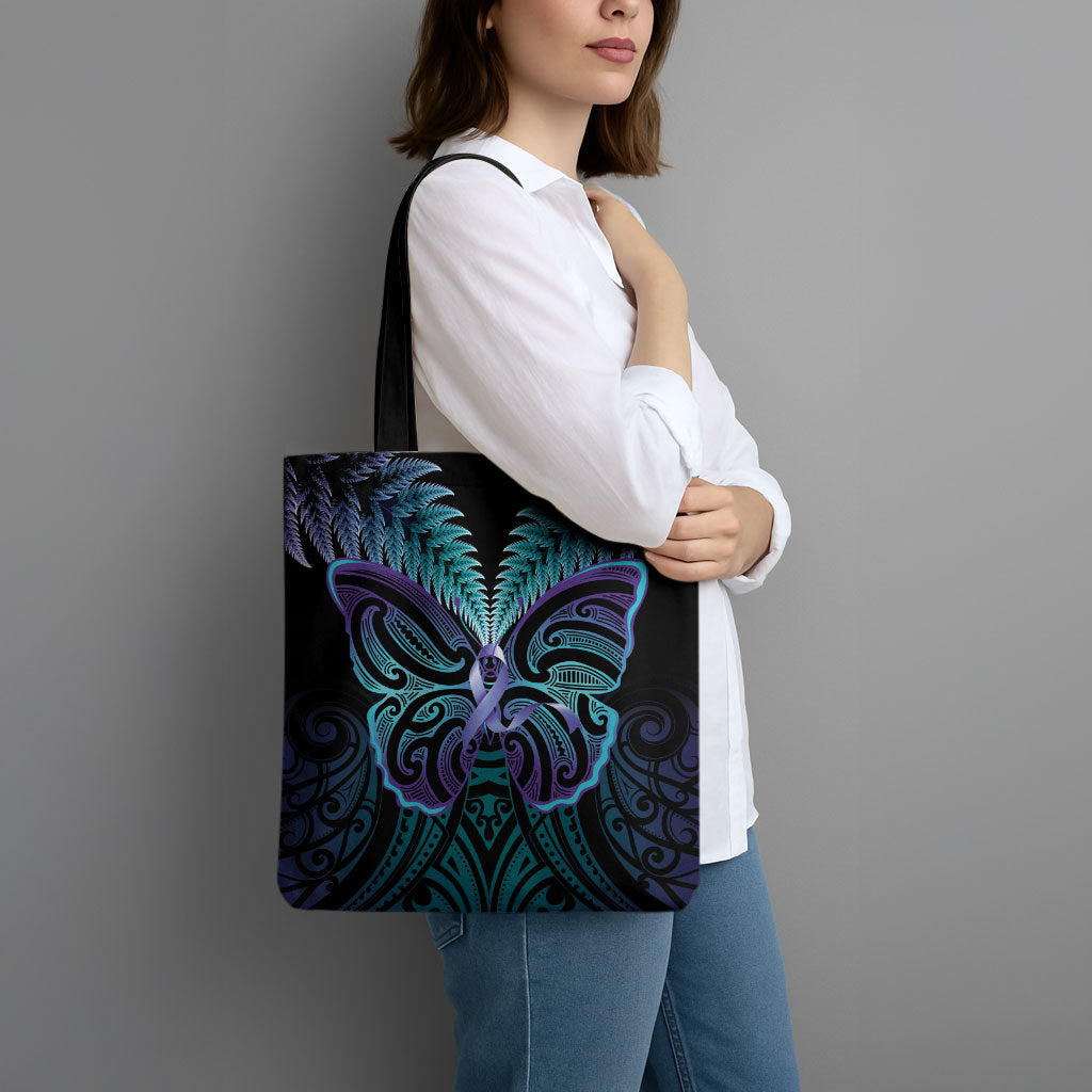 Suicide Prevention New Zealand Tote Bag Aotearoa Maori Butterfly Mix Silver Fern