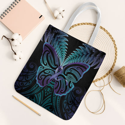 Suicide Prevention New Zealand Tote Bag Aotearoa Maori Butterfly Mix Silver Fern
