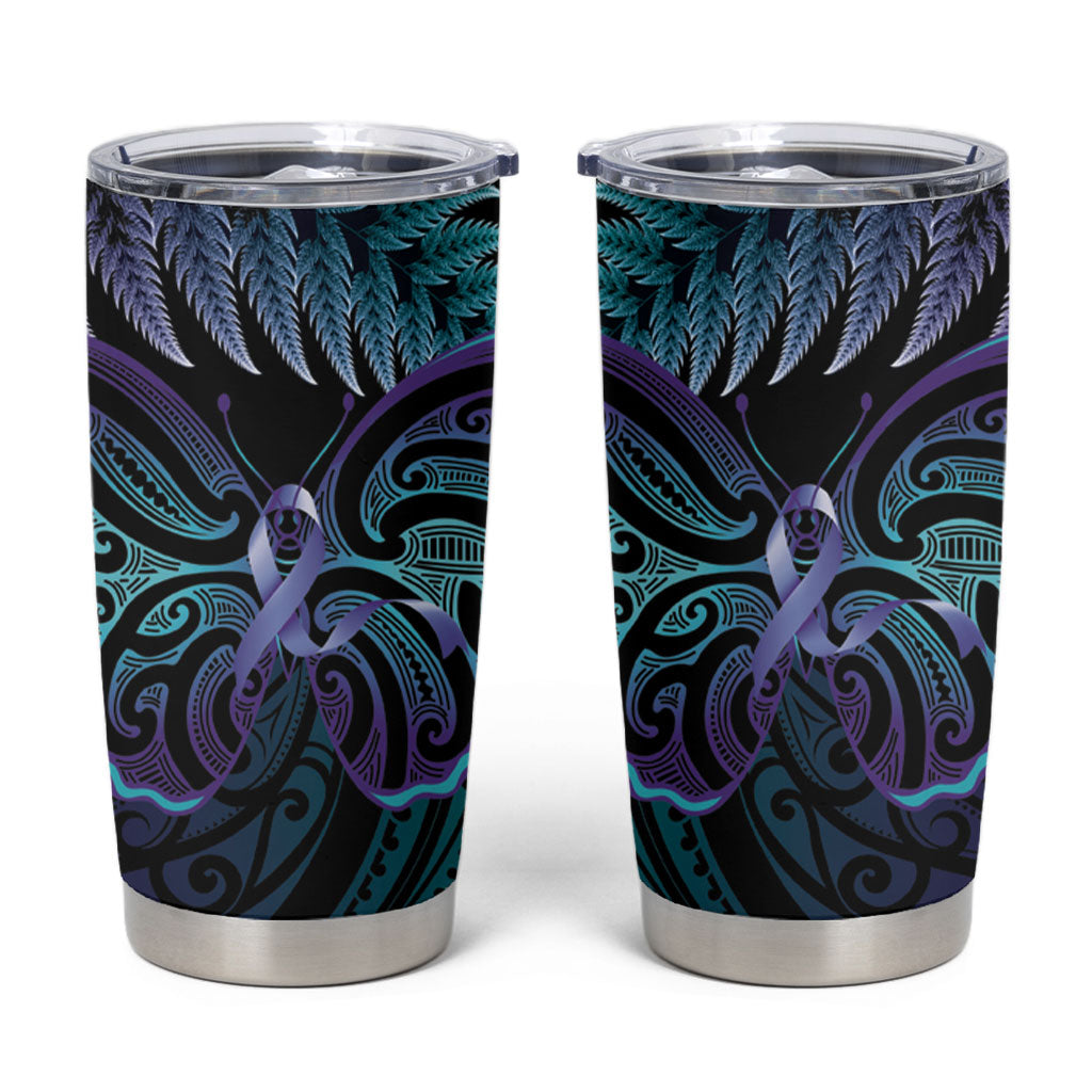 Suicide Prevention New Zealand Tumbler Cup Aotearoa Maori Butterfly Mix Silver Fern