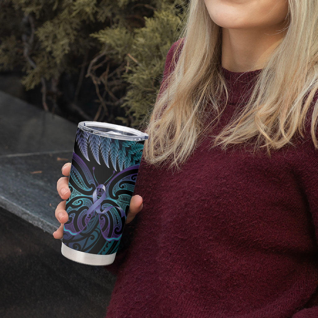 Suicide Prevention New Zealand Tumbler Cup Aotearoa Maori Butterfly Mix Silver Fern