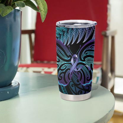 Suicide Prevention New Zealand Tumbler Cup Aotearoa Maori Butterfly Mix Silver Fern