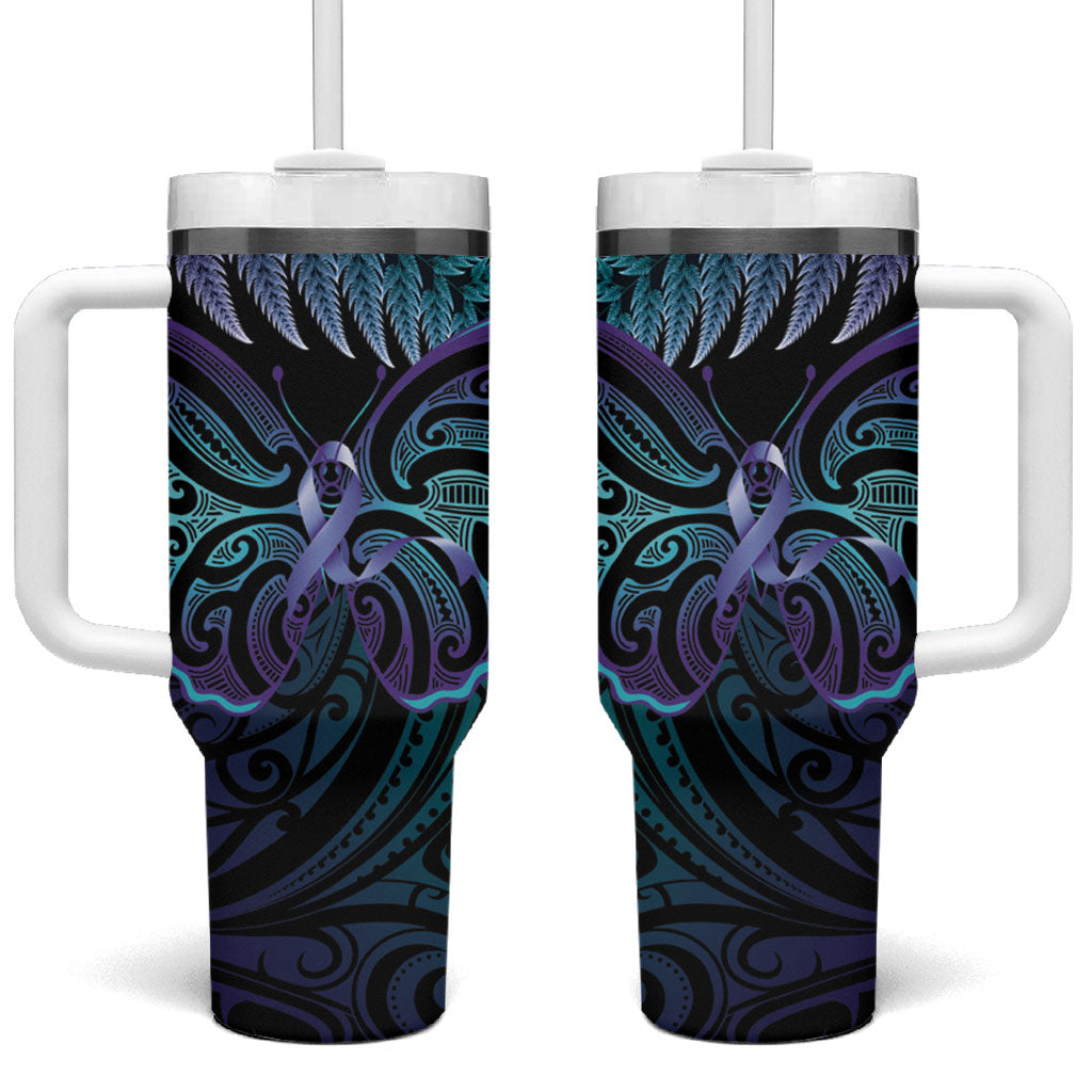 Suicide Prevention New Zealand Tumbler With Handle Aotearoa Maori Butterfly Mix Silver Fern