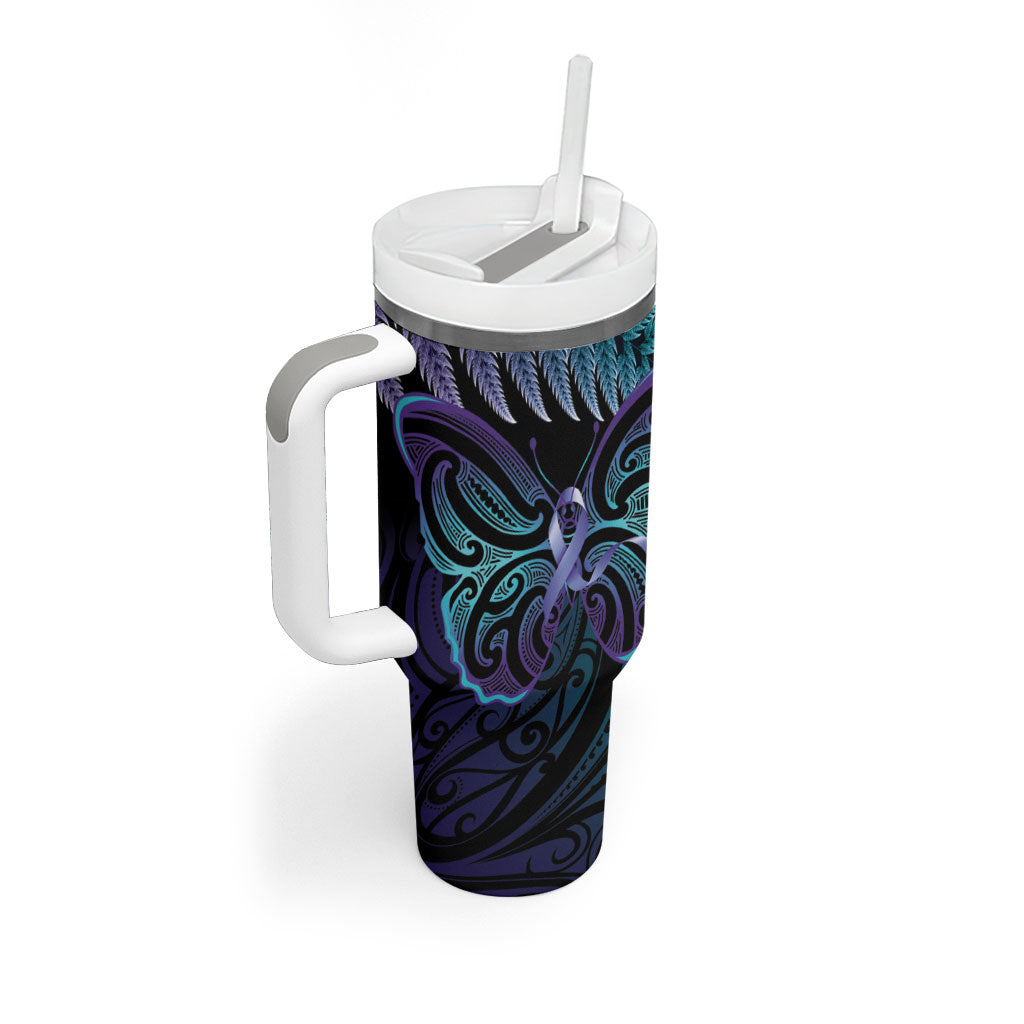 Suicide Prevention New Zealand Tumbler With Handle Aotearoa Maori Butterfly Mix Silver Fern
