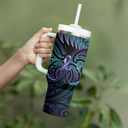 Suicide Prevention New Zealand Tumbler With Handle Aotearoa Maori Butterfly Mix Silver Fern