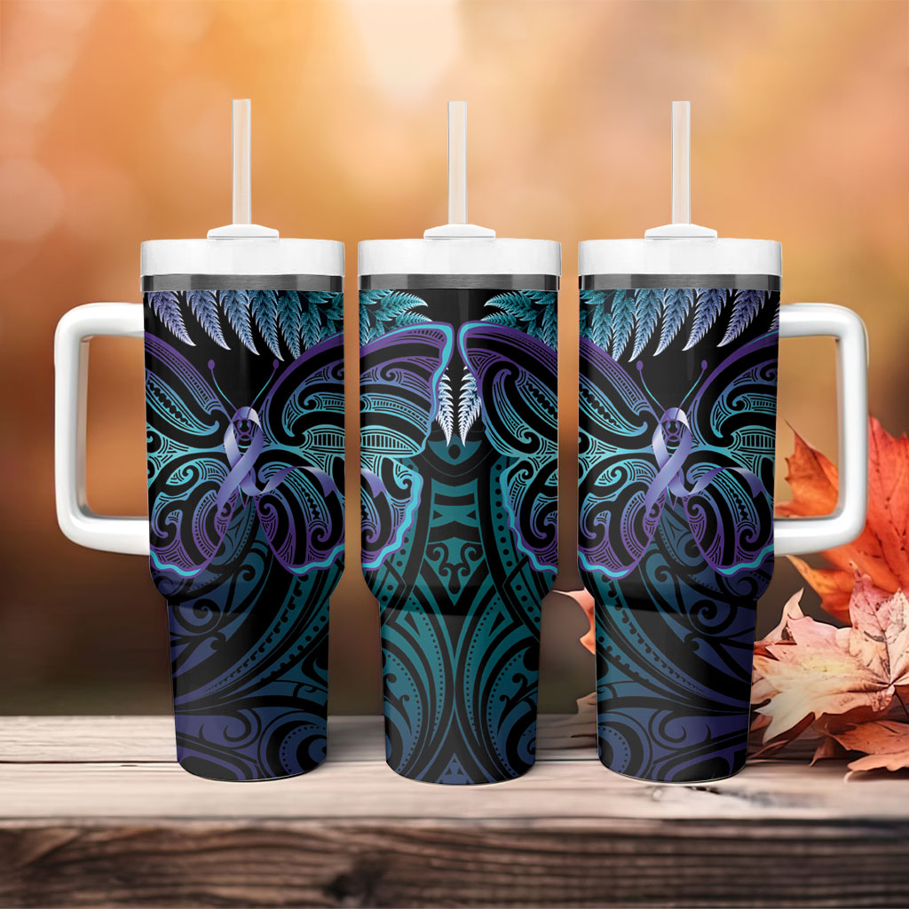 Suicide Prevention New Zealand Tumbler With Handle Aotearoa Maori Butterfly Mix Silver Fern