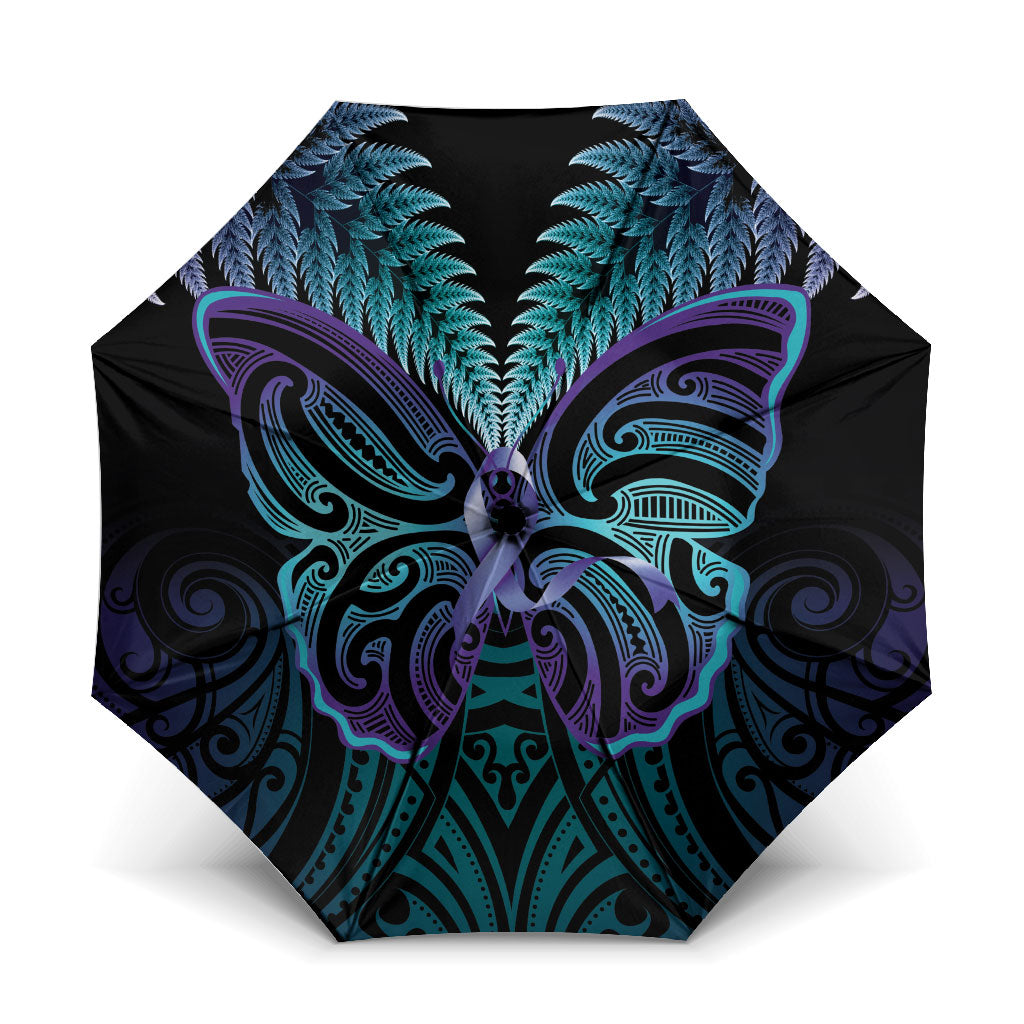 Suicide Prevention New Zealand Umbrella Aotearoa Maori Butterfly Mix Silver Fern