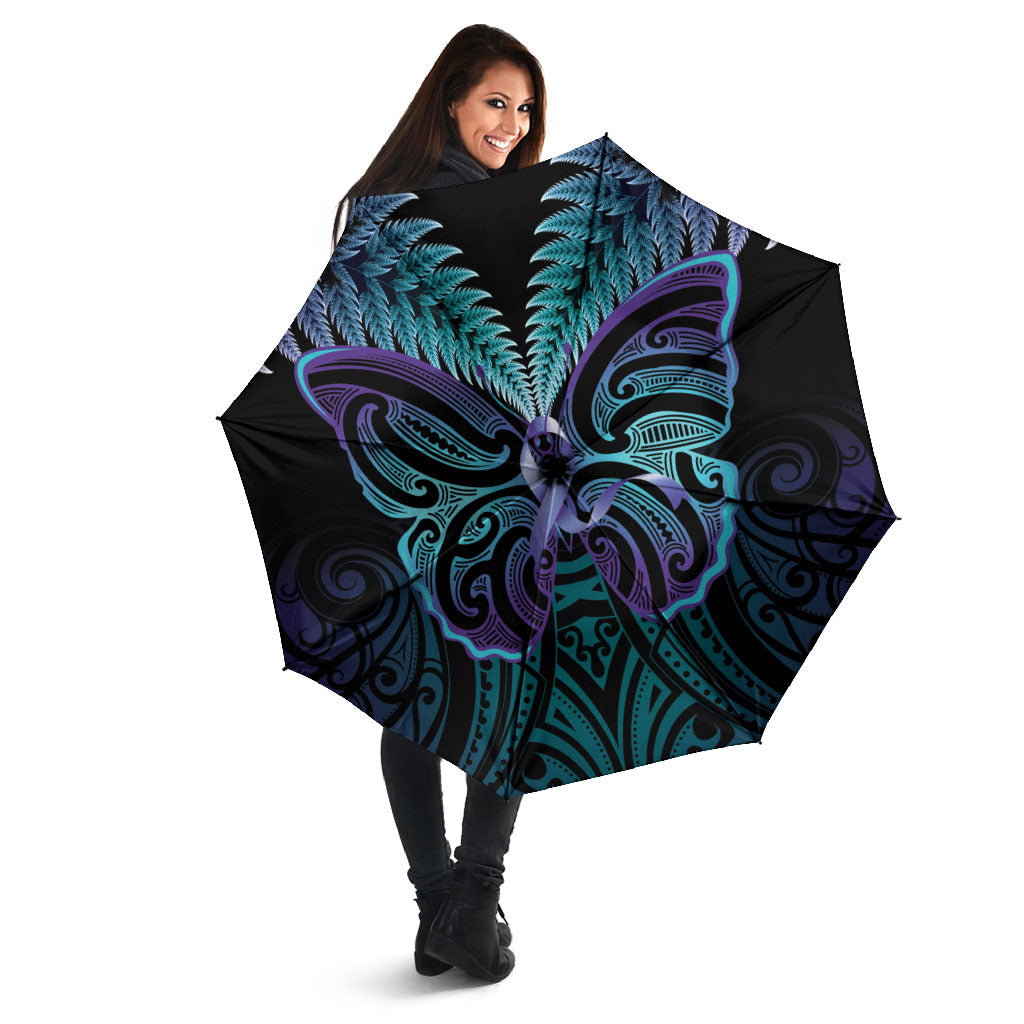 Suicide Prevention New Zealand Umbrella Aotearoa Maori Butterfly Mix Silver Fern