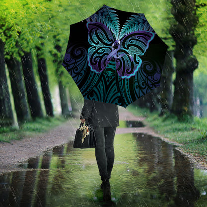 Suicide Prevention New Zealand Umbrella Aotearoa Maori Butterfly Mix Silver Fern