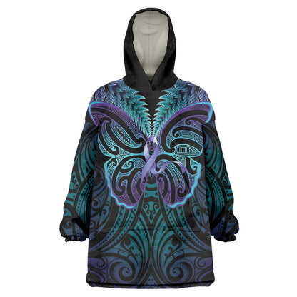 Suicide Prevention New Zealand Wearable Blanket Hoodie Aotearoa Maori Butterfly Mix Silver Fern