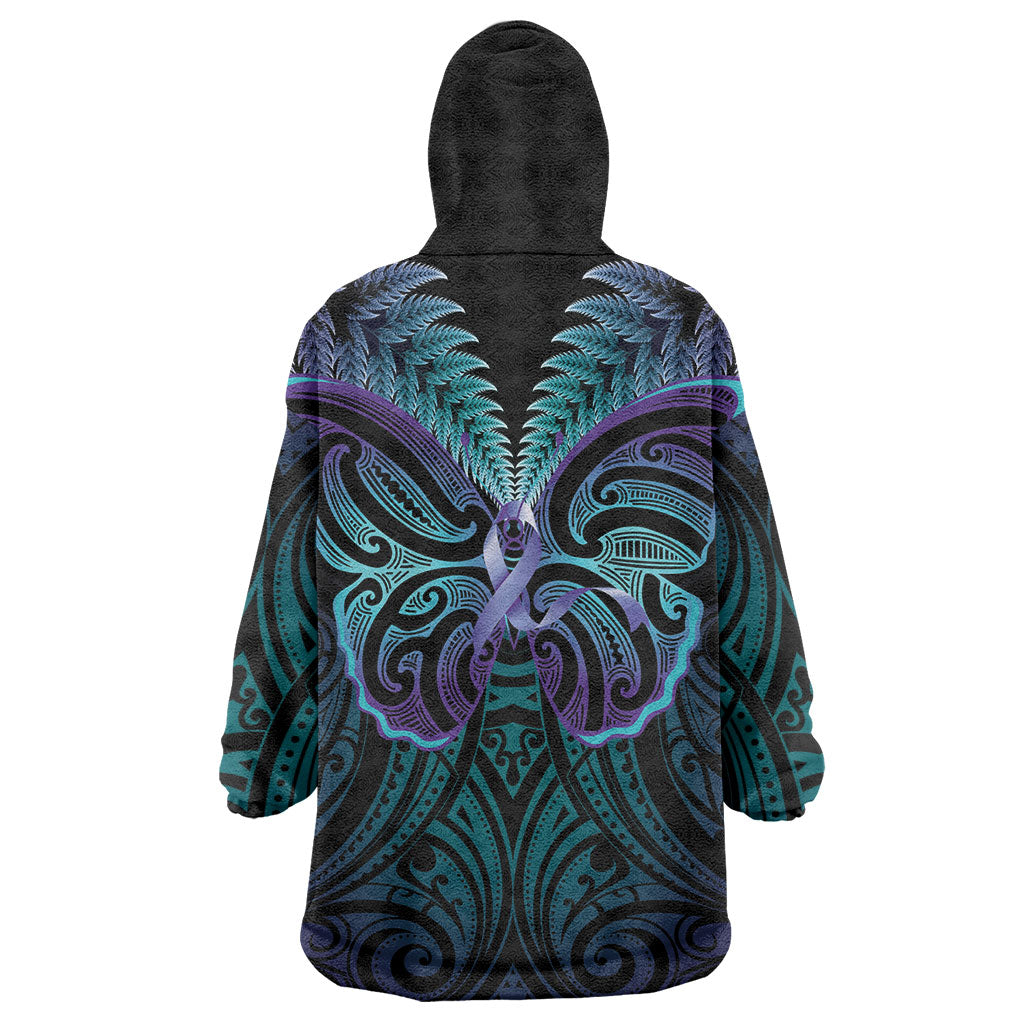 Suicide Prevention New Zealand Wearable Blanket Hoodie Aotearoa Maori Butterfly Mix Silver Fern