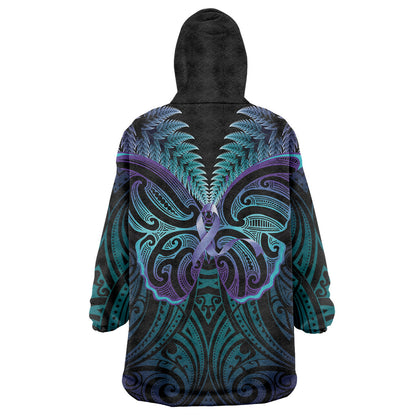 Suicide Prevention New Zealand Wearable Blanket Hoodie Aotearoa Maori Butterfly Mix Silver Fern