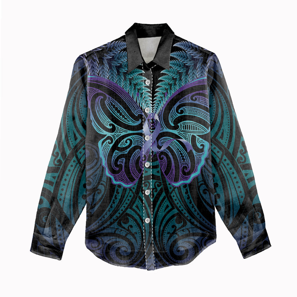 Suicide Prevention New Zealand Women Casual Shirt Aotearoa Maori Butterfly Mix Silver Fern