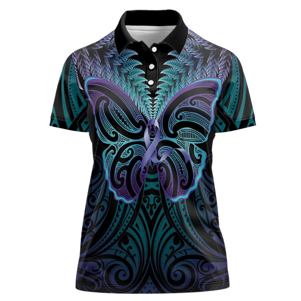 Suicide Prevention New Zealand Women Polo Shirt Aotearoa Maori Butterfly Mix Silver Fern