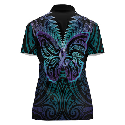 Suicide Prevention New Zealand Women Polo Shirt Aotearoa Maori Butterfly Mix Silver Fern