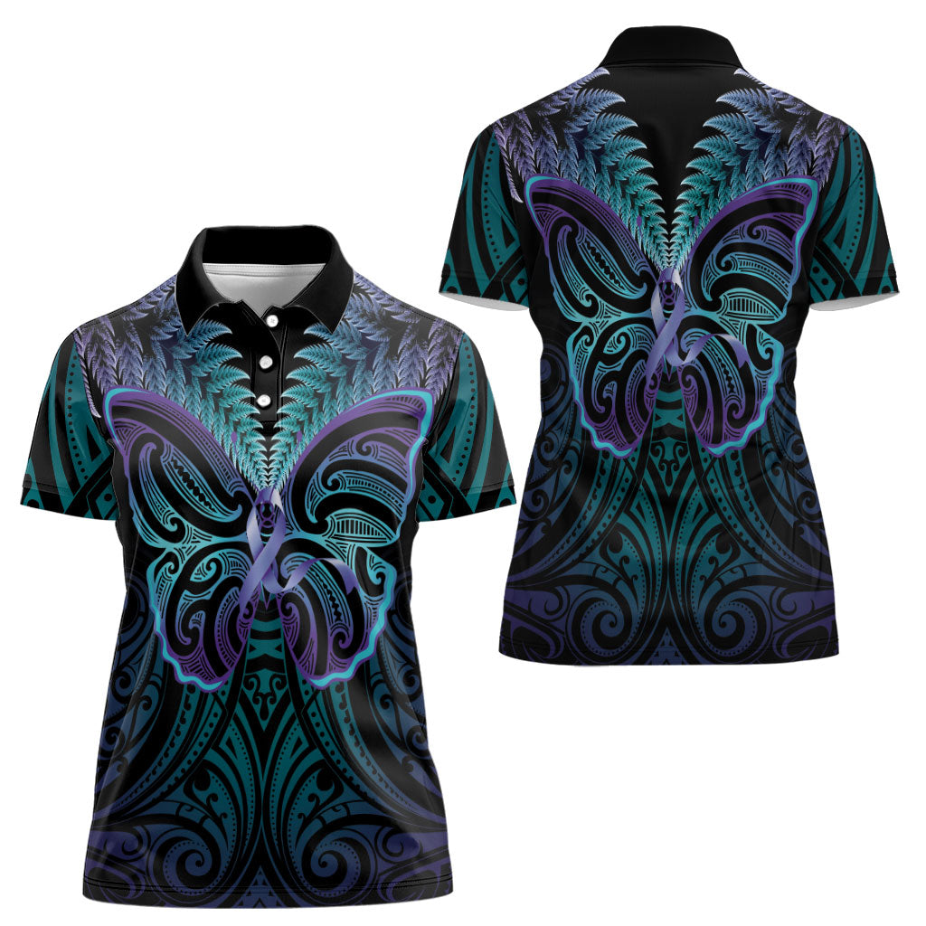 Suicide Prevention New Zealand Women Polo Shirt Aotearoa Maori Butterfly Mix Silver Fern