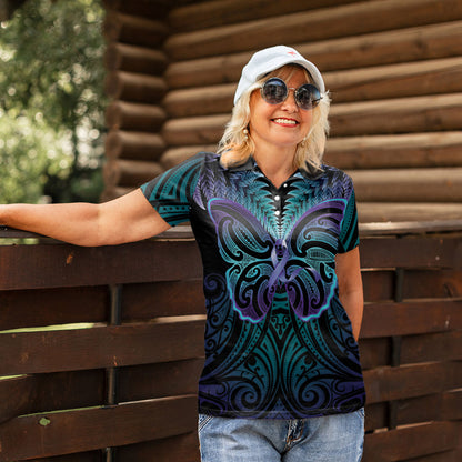 Suicide Prevention New Zealand Women Polo Shirt Aotearoa Maori Butterfly Mix Silver Fern