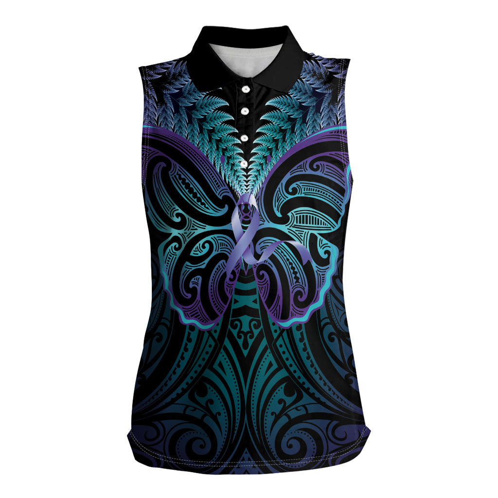 Suicide Prevention New Zealand Women Sleeveless Polo Shirt Aotearoa Maori Butterfly Mix Silver Fern