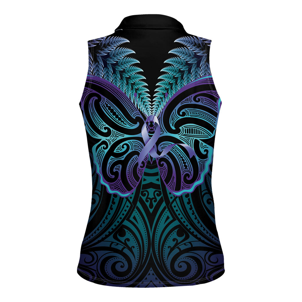 Suicide Prevention New Zealand Women Sleeveless Polo Shirt Aotearoa Maori Butterfly Mix Silver Fern