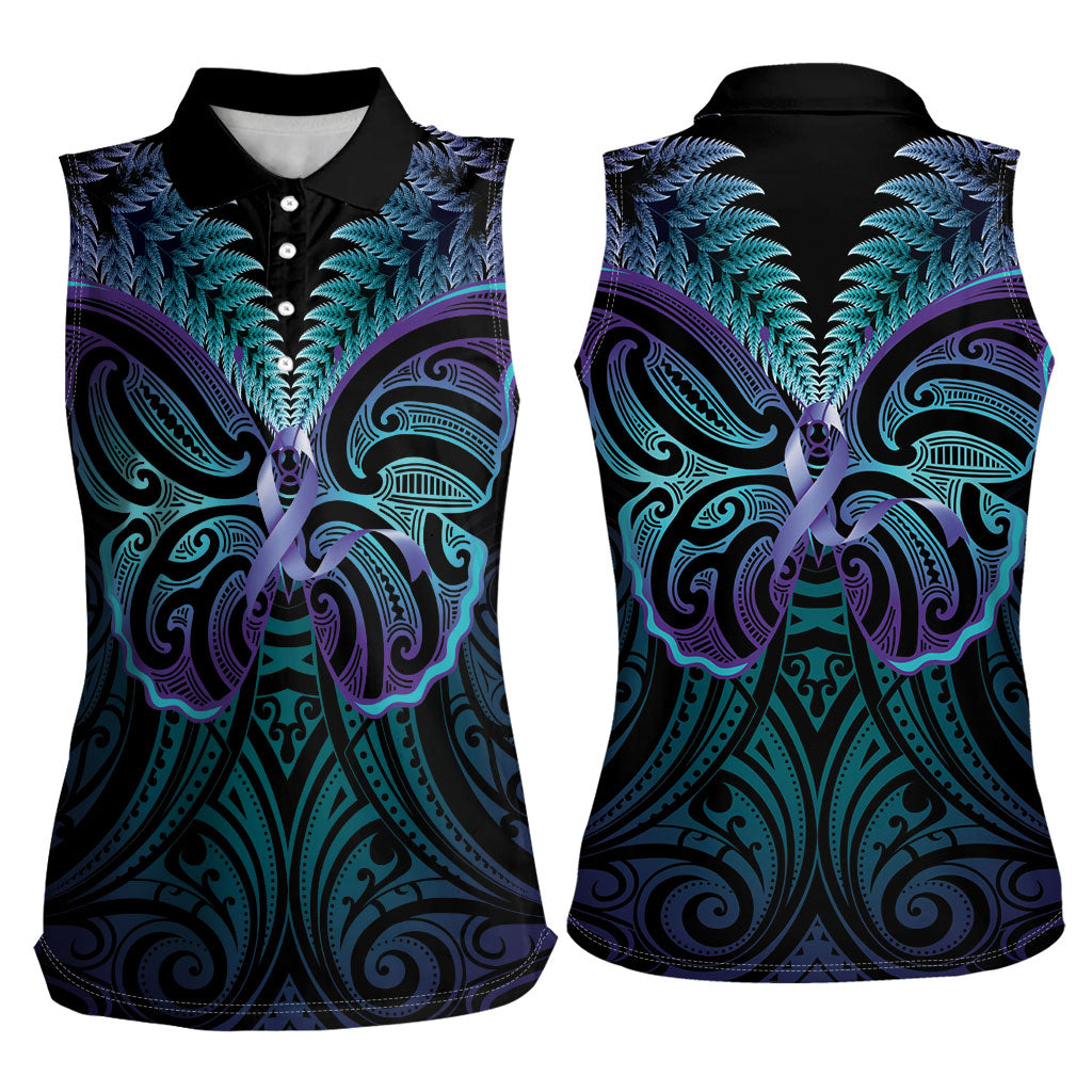 Suicide Prevention New Zealand Women Sleeveless Polo Shirt Aotearoa Maori Butterfly Mix Silver Fern