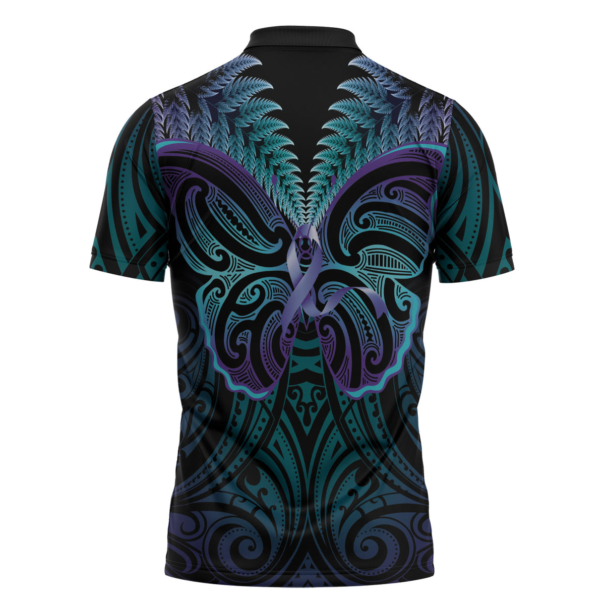 Suicide Prevention New Zealand Zipper Polo Shirt Aotearoa Maori Butterfly Mix Silver Fern
