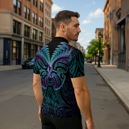 Suicide Prevention New Zealand Zipper Polo Shirt Aotearoa Maori Butterfly Mix Silver Fern