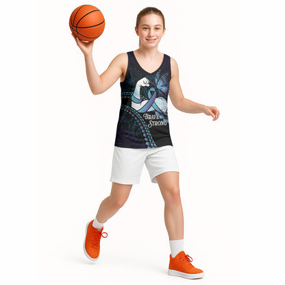 Personalised Polynesia Suicide Prevention Month Basketball Jersey Brave Strong Butterfly Teal Purple Ribbon