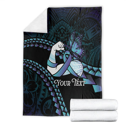 Personalised Polynesia Suicide Prevention Month Blanket Brave Strong Butterfly Teal Purple Ribbon