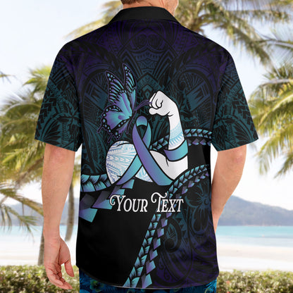 Personalised Polynesia Suicide Prevention Month Hawaiian Shirt Brave Strong Butterfly Teal Purple Ribbon