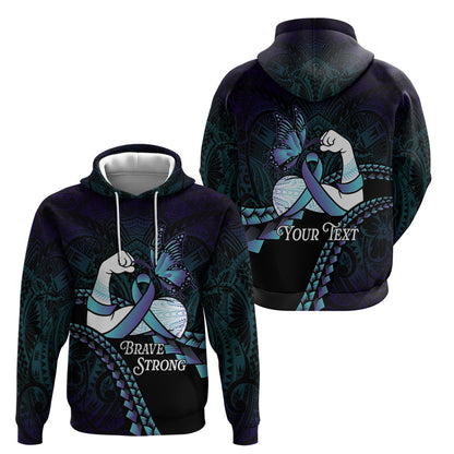 Personalised Polynesia Suicide Prevention Month Hoodie Brave Strong Butterfly Teal Purple Ribbon