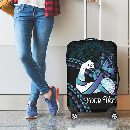 Personalised Polynesia Suicide Prevention Month Luggage Cover Brave Strong Butterfly Teal Purple Ribbon