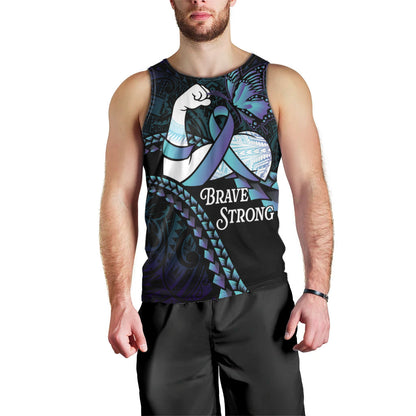 Personalised Polynesia Suicide Prevention Month Men Tank Top Brave Strong Butterfly Teal Purple Ribbon