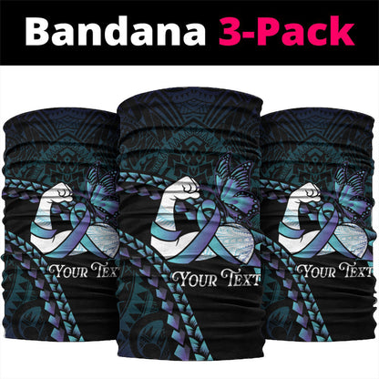 Personalised Polynesia Suicide Prevention Month Neck Gaiter Brave Strong Butterfly Teal Purple Ribbon