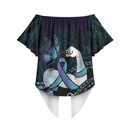 Personalised Polynesia Suicide Prevention Month Off Shoulder Wrap Waist Top Brave Strong Butterfly Teal Purple Ribbon