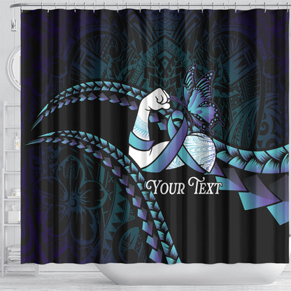 Personalised Polynesia Suicide Prevention Month Shower Curtain Brave Strong Butterfly Teal Purple Ribbon