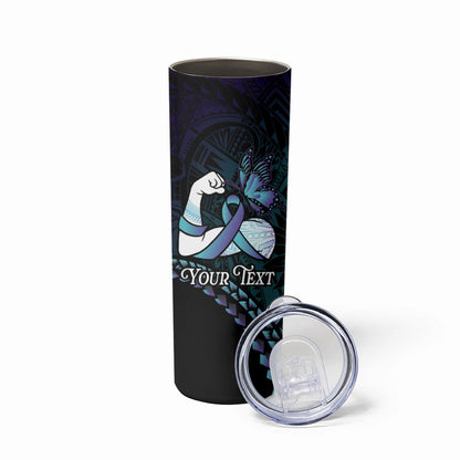 Personalised Polynesia Suicide Prevention Month Skinny Tumbler Brave Strong Butterfly Teal Purple Ribbon