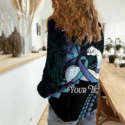 Personalised Polynesia Suicide Prevention Month Women Casual Shirt Brave Strong Butterfly Teal Purple Ribbon