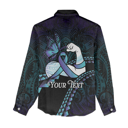 Personalised Polynesia Suicide Prevention Month Women Casual Shirt Brave Strong Butterfly Teal Purple Ribbon