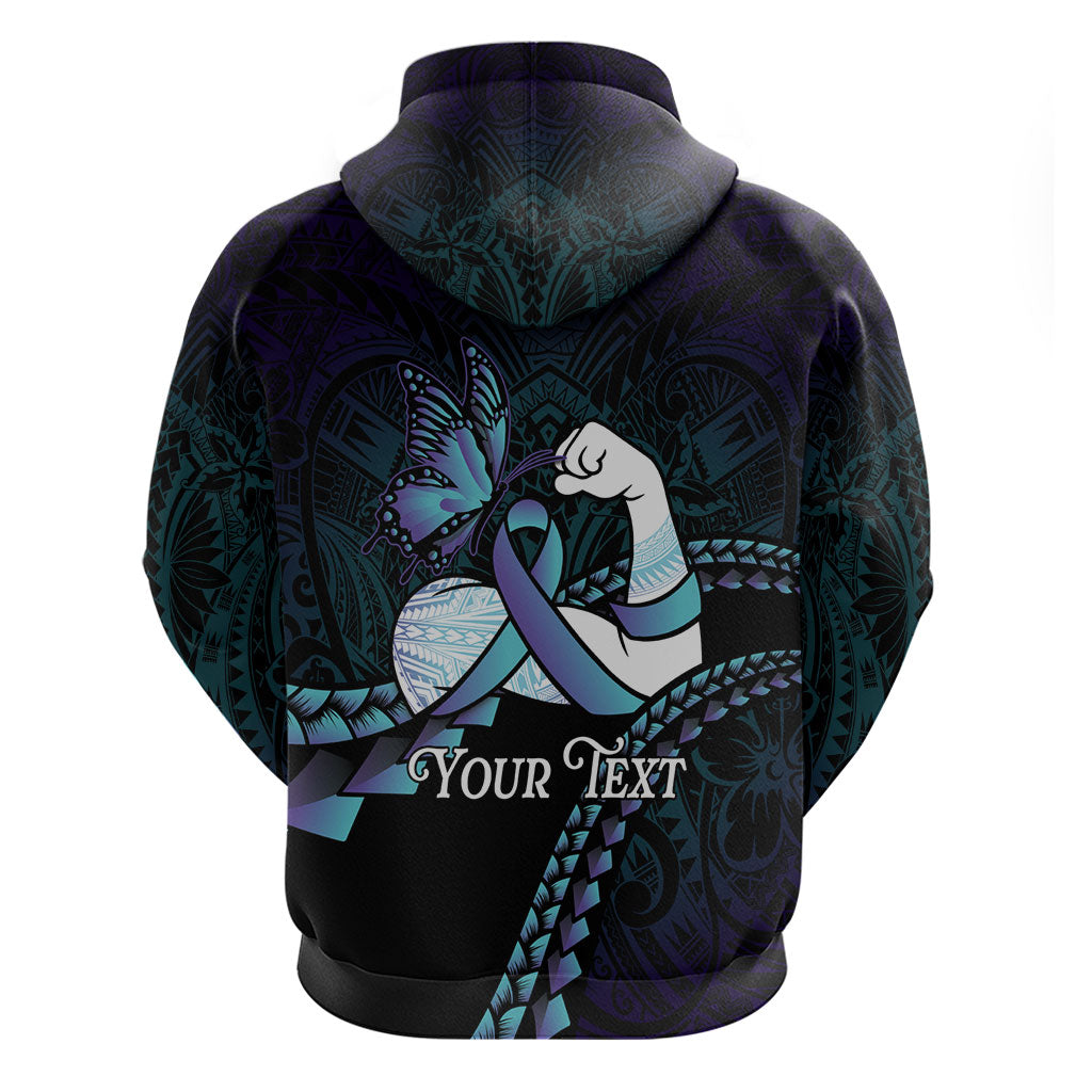 Personalised Polynesia Suicide Prevention Month Zip Hoodie Brave Strong Butterfly Teal Purple Ribbon