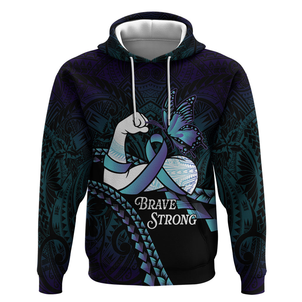 Personalised Polynesia Suicide Prevention Month Zip Hoodie Brave Strong Butterfly Teal Purple Ribbon