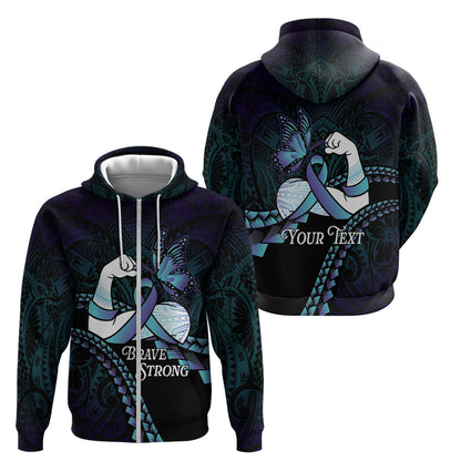 Personalised Polynesia Suicide Prevention Month Zip Hoodie Brave Strong Butterfly Teal Purple Ribbon
