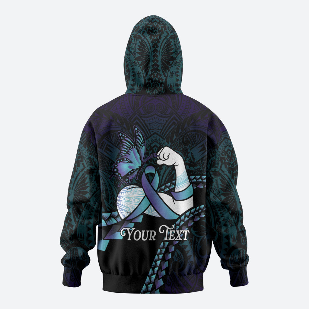 Personalised Polynesia Suicide Prevention Month Zip Hoodie Brave Strong Butterfly Teal Purple Ribbon