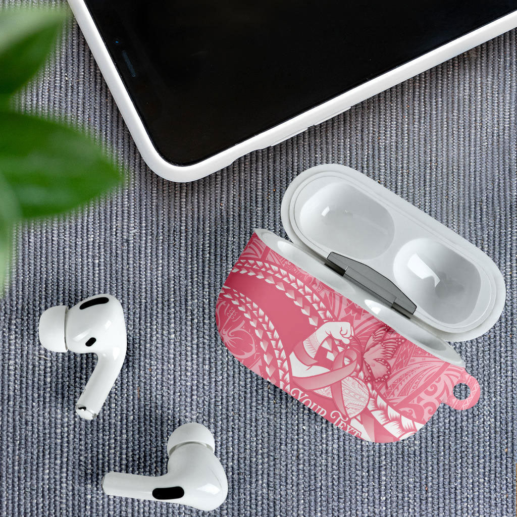 Personalised Polynesia Breast Cancer Support AirPods Case Brave Strong Butterfly Pink Ribbon